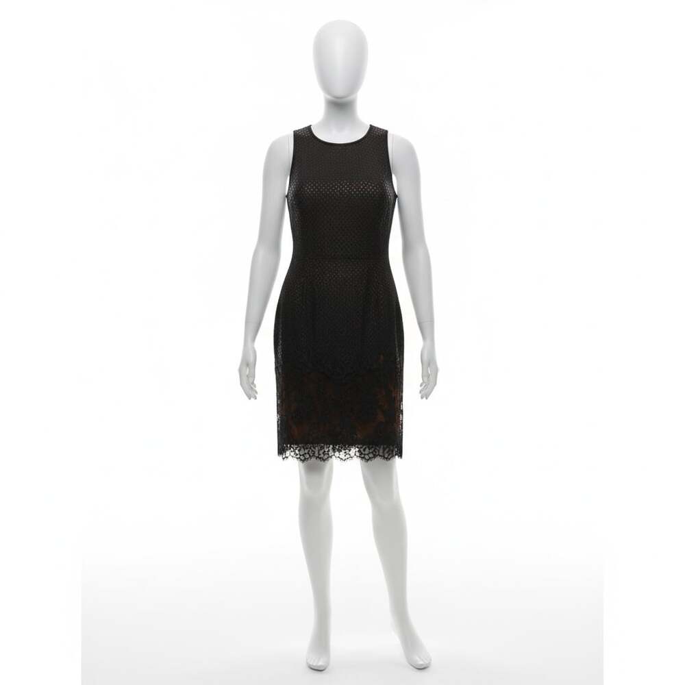 Datiani Women's Sleeveless Black Sheath Dress with Tan Geometric Embroidery and